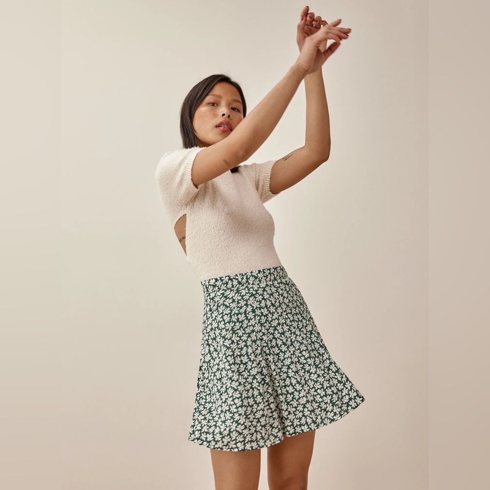 Reformation Flounce Skirt, Color Midori, Size 2